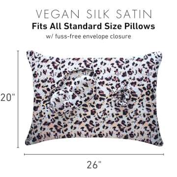 Fenrici Luxury Satin Pillowcase Gift Set – Includes Eye Mask & Scrunchie, Pure Vegan Silk for Hair & Skin Care, Beauty Sleep Aid for Women, Brown Leopard, Standard Size, Easter Gift for Her!