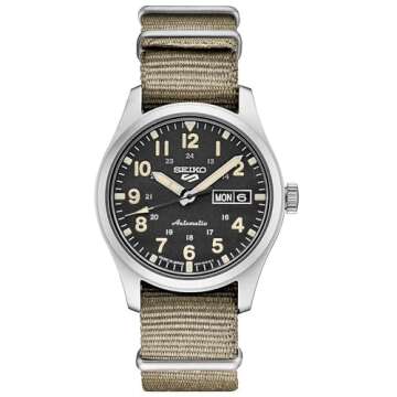 Seiko SRPG35 Men's Watch - Black Dial, Nylon Strap, 10 Bar Water Resistance