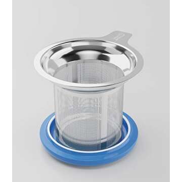 immaculife Tea Cup with Infuser and Lid - Tea Mug with Lid for Steeping Loose Leaf Coffee Milk Women Office Home Gift 16oz Navy Flower