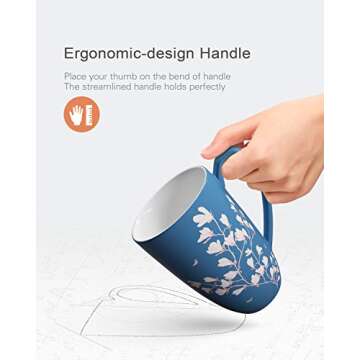 immaculife Tea Cup with Infuser and Lid - Tea Mug with Lid for Steeping Loose Leaf Coffee Milk Women Office Home Gift 16oz Navy Flower