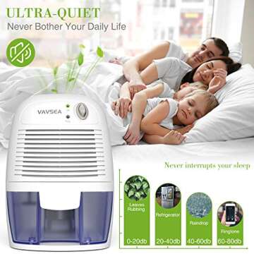 VAVSEA Small Electric Dehumidifier, 1200 Cubic Feet (215 sq ft) Portable Mini Dehumidifier Quiet Use for High Humidity in Home, Bathroom, Bedroom, Kitchen, Basements, Wardrobe Closet, Office, RV…