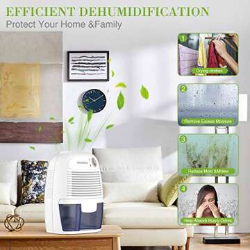VAVSEA Small Electric Dehumidifier, 1200 Cubic Feet (215 sq ft) Portable Mini Dehumidifier Quiet Use for High Humidity in Home, Bathroom, Bedroom, Kitchen, Basements, Wardrobe Closet, Office, RV…