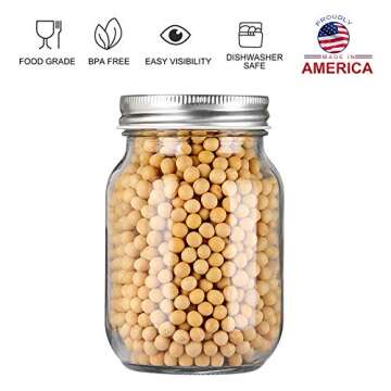 YINGERHUAN Glass Regular Mouth Mason Jars, 16 oz Clear Glass Jars with Silver Metal Lids for Sealing, Canning Jars for Food Storage, Overnight Oats, Dry Food, Snacks, Candies, DIY Projects (8PACK)