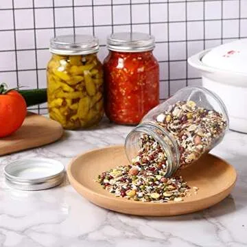 YINGERHUAN Glass Regular Mouth Mason Jars, 16 oz Clear Glass Jars with Silver Metal Lids for Sealing, Canning Jars for Food Storage, Overnight Oats, Dry Food, Snacks, Candies, DIY Projects (8PACK)