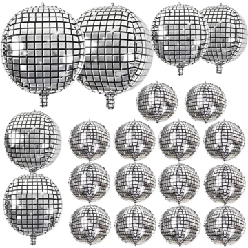 20Pcs Disco Ball Balloons Different Sizes- 4D Large Disco Balloons 32” 22” 10 Inch Assorted Roun...