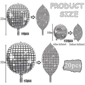 20Pcs Disco Ball Balloons - Assorted Sizes for Parties