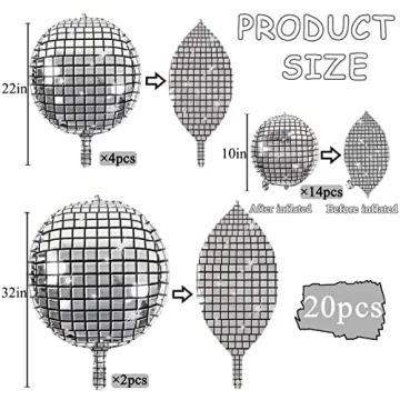20Pcs Disco Ball Balloons - Assorted Sizes for Parties