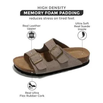 Project Cloud Genuine Leather Flat Sandals Beach Essentials Womens Sandals Memory Foam Vacation Essentials Slides for Women Footwear (Venita, greysu, 6)