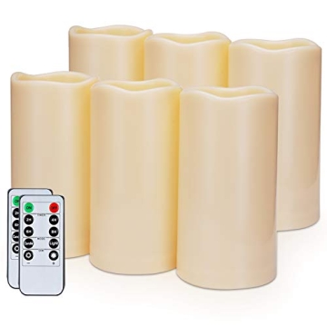 Amagic Set of 6 Outdoor Waterproof Flameless Candles - Remote Controlled LED Pillar Candles in Ivory