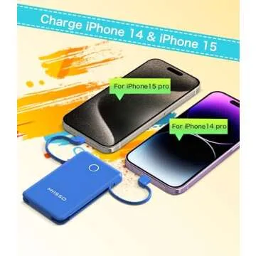 6000mah Ultra Slim Built in Cables Power Bank, Card Size Built in USB C Cords Battery Pack Portable Charger for Phones, 3 Output External Battery Pack Compatible with iPhone, Samsung, Deep Blue