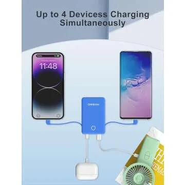 6000mah Ultra Slim Built in Cables Power Bank, Card Size Built in USB C Cords Battery Pack Portable Charger for Phones, 3 Output External Battery Pack Compatible with iPhone, Samsung, Deep Blue