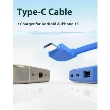 6000mah Ultra Slim Built in Cables Power Bank, Card Size Built in USB C Cords Battery Pack Portable Charger for Phones, 3 Output External Battery Pack Compatible with iPhone, Samsung, Deep Blue