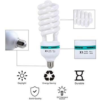 AQIRUI 85W Light Bulb 5500K CFL Daylight Spiral Softbox Bulb in E27 Socket for Photography Photo Vid...