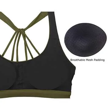 icyzone Padded Strappy Sports Bra Yoga Tops Activewear Workout Clothes for Women (S, Army)