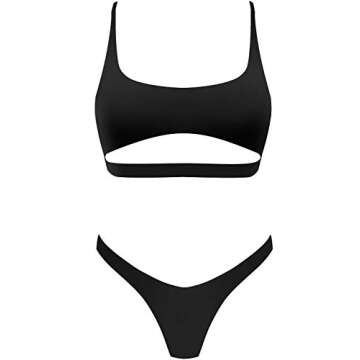 Byoauo Womens Sexy Bikini Scoop Neck Straps Cutout Crop Top with Cheeky Bottom Two Piece Swimsuits Black Bikini