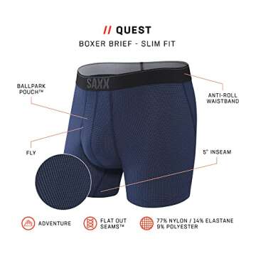 SAXX Underwear Co. Men's Quest Quick Dry Mesh Boxer Briefs with Built in Pouch Support Midnight Blue II,Large