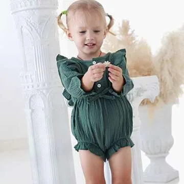 Renotemy Baby Girls Green Romper for Fall and Winter