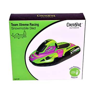 CocoNut Outdoor- 50” Inflatable Snowmobile Sled- Team Xtreme Racing Heavy Duty Snow Sled with Sturdy Handles for Kids, Teens and Adults-Cold Resistant Toboggan -Lightweight Tube for Boys and Girls