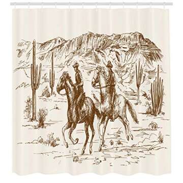 Ambesonne Western Shower Curtain, Country Theme Hand Drawn Illustration of American Wild West Desert...