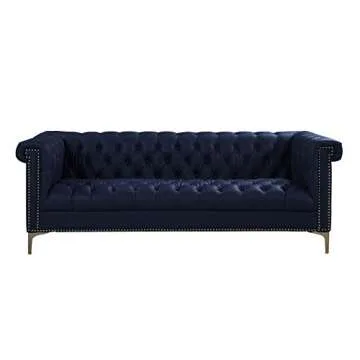 Iconic Home Gold Navy Blue Winston PU Button Tufted with Nail head Trim Tone Metal Sofa,FSA2571-AN