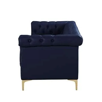 Iconic Home Gold Navy Blue Winston PU Button Tufted with Nail head Trim Tone Metal Sofa,FSA2571-AN