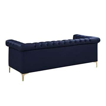 Iconic Home Gold Navy Blue Winston PU Button Tufted with Nail head Trim Tone Metal Sofa,FSA2571-AN