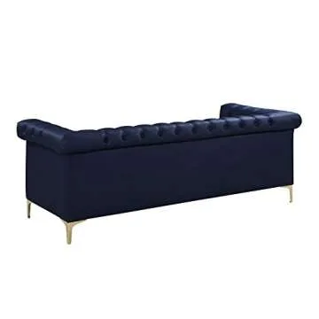 Iconic Home Gold Navy Blue Winston PU Button Tufted with Nail head Trim Tone Metal Sofa,FSA2571-AN
