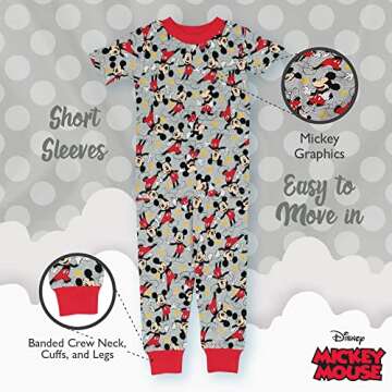 Disney Boys' Mickey Mouse 6-Piece Snug-Fit Cotton Pajamas Set, OH MICKEY, 18M