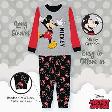 Disney Boys' Mickey Mouse 6-Piece Snug-Fit Cotton Pajamas Set, OH MICKEY, 18M