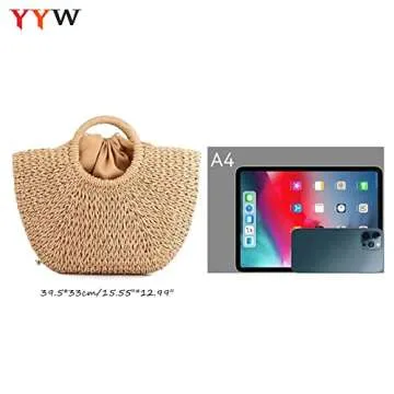 Straw Bags for Women,Hand-woven Straw Large Rattan Bag Round Handle Ring Tote Retro Summer Beach Rattan Bag