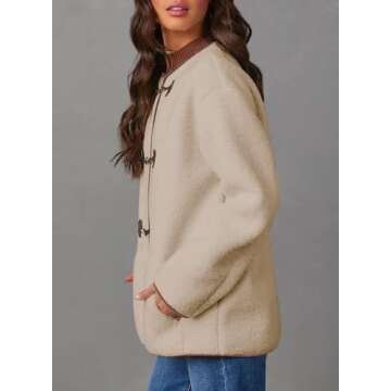Dokotoo Fleece Jackets for Women Trendy Casual Long Sleeve Button Down Coats Womens Fashion Fall Faux Fur Jacket Sherpa Coat Outwear Apricot Small