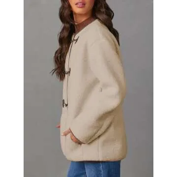 Dokotoo Fleece Jackets for Women Trendy Casual Long Sleeve Button Down Coats Womens Fashion Fall Faux Fur Jacket Sherpa Coat Outwear Apricot Small