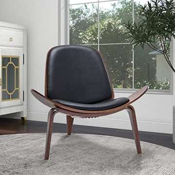 BELLEZE Shell Chair, Armless Mid Century Modern Accent Chair Faux Leather Shell Lounge Chair for Liv...