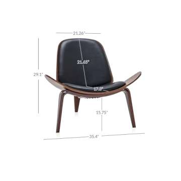 BELLEZE Shell Chair, Armless Mid Century Modern Accent Chair Faux Leather Shell Lounge Chair for Living Room Bedroom Office, Tripod Side Chair with Padded Seat, Solid Wood - Avalon (Black)