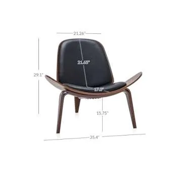 BELLEZE Shell Chair, Armless Mid Century Modern Accent Chair Faux Leather Shell Lounge Chair for Living Room Bedroom Office, Tripod Side Chair with Padded Seat, Solid Wood - Avalon (Black)