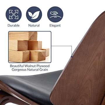 BELLEZE Shell Chair, Armless Mid Century Modern Accent Chair Faux Leather Shell Lounge Chair for Living Room Bedroom Office, Tripod Side Chair with Padded Seat, Solid Wood - Avalon (Black)