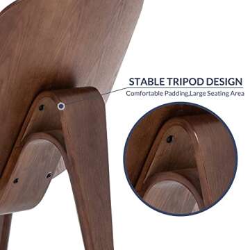 BELLEZE Shell Chair, Armless Mid Century Modern Accent Chair Faux Leather Shell Lounge Chair for Living Room Bedroom Office, Tripod Side Chair with Padded Seat, Solid Wood - Avalon (Black)