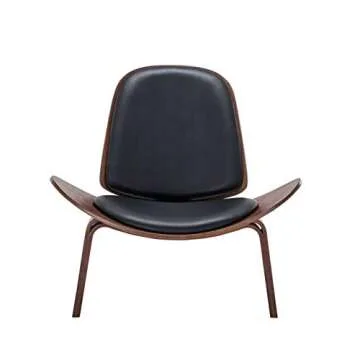 BELLEZE Shell Chair, Armless Mid Century Modern Accent Chair Faux Leather Shell Lounge Chair for Living Room Bedroom Office, Tripod Side Chair with Padded Seat, Solid Wood - Avalon (Black)