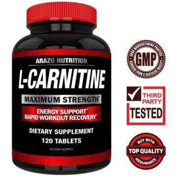 Super Strength L-Carnitine 1000mg Servings Plus Calcium for Boosted Metabolism and Improved Muscle Gain - Arazo Nutrition