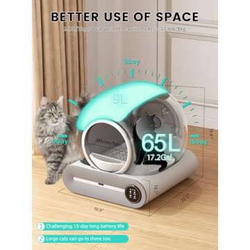 (2024) DuckSky Self Cleaning Cat Litter Box, Upgraded 65L+9L Extra Large Automatic Litter Box for Mu...