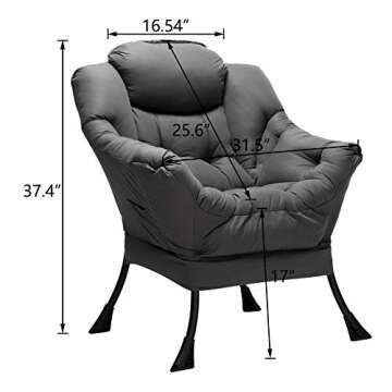 HollyHOME Fabric Large Lazy Chair for Living Room Accent Reading Chair Cozy Lounge Chair with Armrest Leisure Sofa Chair for Bedroom, Dorm, Dark Grey