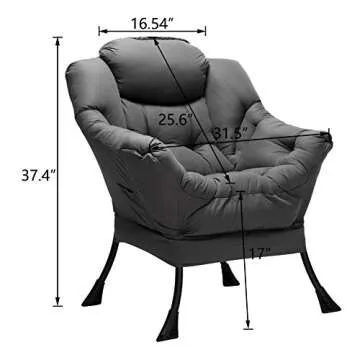 HollyHOME Fabric Large Lazy Chair for Living Room Accent Reading Chair Cozy Lounge Chair with Armrest Leisure Sofa Chair for Bedroom, Dorm, Dark Grey