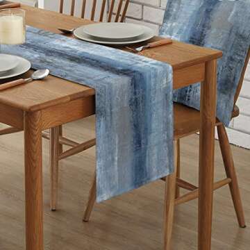 ARTSHOWING Abstract Art Table Runner, Washable Table Decoration for Home Kitchen Dining Holiday Wedding Party, Easy to Clean 13x72inch - Retro Style Oil Painting Texture Blue