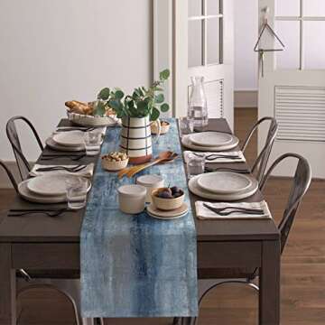 ARTSHOWING Abstract Art Table Runner, Washable Table Decoration for Home Kitchen Dining Holiday Wedding Party, Easy to Clean 13x72inch - Retro Style Oil Painting Texture Blue