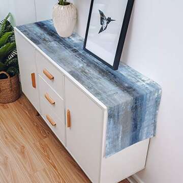 ARTSHOWING Abstract Art Table Runner, Washable Table Decoration for Home Kitchen Dining Holiday Wedding Party, Easy to Clean 13x72inch - Retro Style Oil Painting Texture Blue