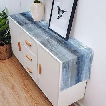 ARTSHOWING Abstract Art Table Runner, Washable Table Decoration for Home Kitchen Dining Holiday Wedding Party, Easy to Clean 13x72inch - Retro Style Oil Painting Texture Blue