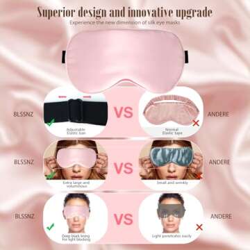 BLSSNZ Silk Sleep Mask for Women - Soft Breathable Organic Natural Mulberry Silk Fabric Blackout Eye Mask for Sleeping with Adjustable Straps No Pressure Eye Mask for Travel Essentials Gifts (Pink)
