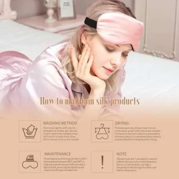 BLSSNZ Silk Sleep Mask for Women - Soft Breathable Organic Natural Mulberry Silk Fabric Blackout Eye Mask for Sleeping with Adjustable Straps No Pressure Eye Mask for Travel Essentials Gifts (Pink)