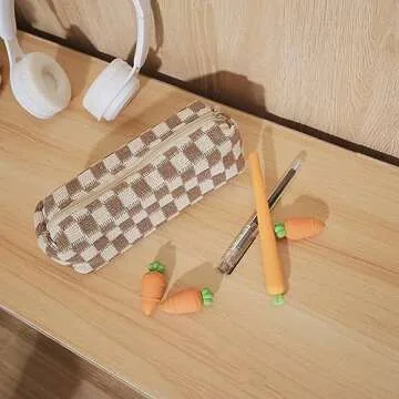 SURBEAV Pencil Case Pen Case Office College School Storage Bag Pouch Holder Box Organizer Makeup Pouch Cosmetic Bag Aesthetic Cute Pencil Case for Girls Boys Kids (Brown)