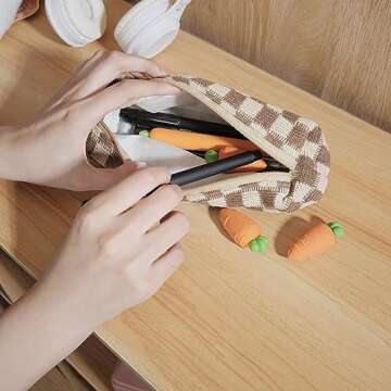 SURBEAV Pencil Case Pen Case Office College School Storage Bag Pouch Holder Box Organizer Makeup Pouch Cosmetic Bag Aesthetic Cute Pencil Case for Girls Boys Kids (Brown)